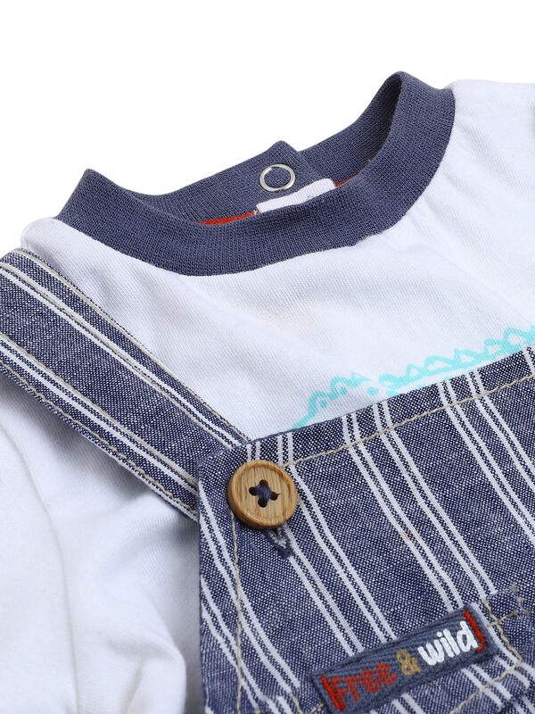 Boys White & Medium Blue T-shirt with Short Dungaree image number 4